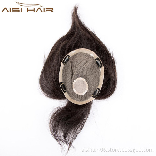 Aisi Hair Full Best Quality Replacement Indian Human Hair Men Toupee Cheap Female Toupee Hairpiece